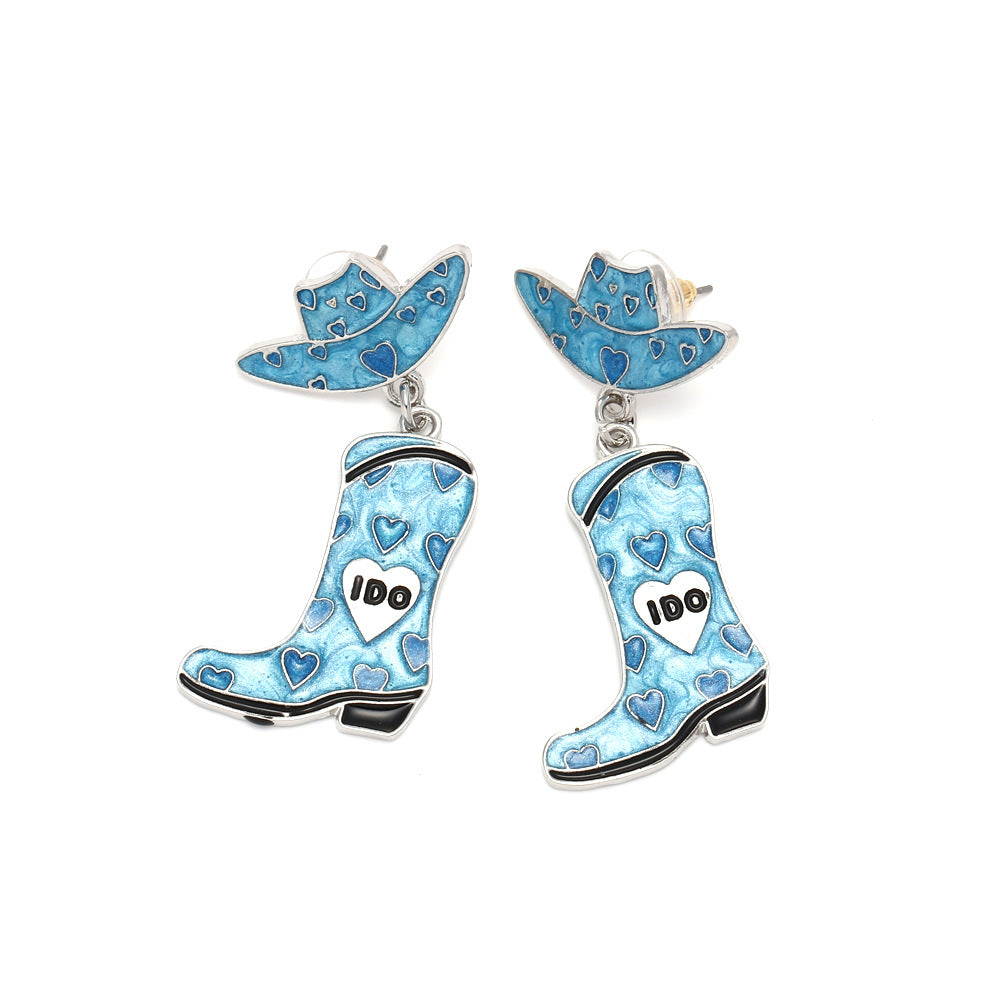 Pendientes de botas de hat de amor de aleación de aleación al por mayor de goteo